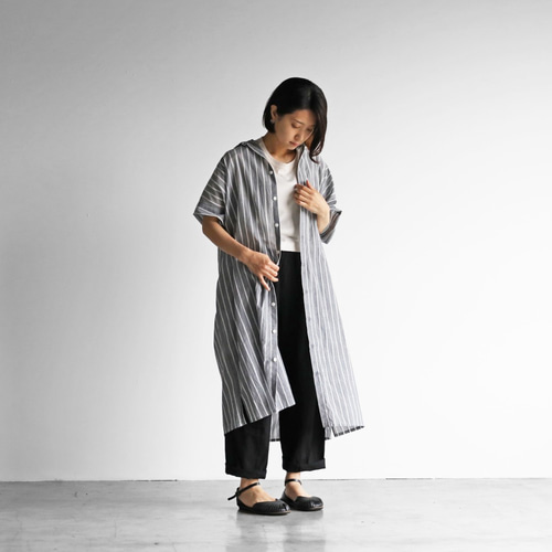 HUIS ゆるふわコットンショートスリーブロングシャツ 遠州織物 huis ゆるふわコットンショートスリーブロングシャツ（グレー