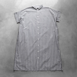 huis 寬鬆蓬鬆純棉短袖長衫（灰色條紋）014-1000-05 GRYST 第7張的照片