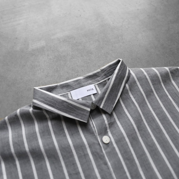 huis 寬鬆蓬鬆純棉短袖長衫（灰色條紋）014-1000-05 GRYST 第8張的照片