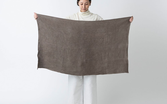 【定做】亞麻華夫格單人毯（淺棕|藍灰） 第4張的照片