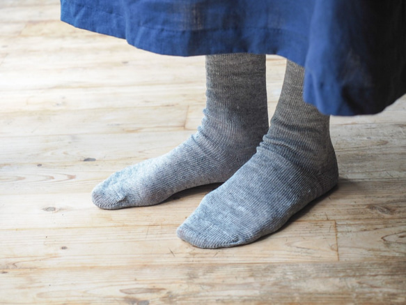 亞麻針織襪（灰色）女用 第5張的照片