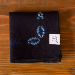 [按訂單生產]靛藍紮染有機亞麻手帕（頭巾） 第2張的照片