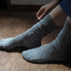 【現行規格限量】亞麻針織襪（黑色）女式 第4張的照片