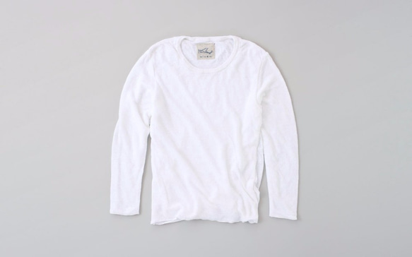 亞麻針織女/L長袖套頭衫（白色） 第1張的照片