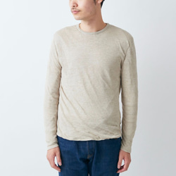 【送料無料】リネンニット mens/M 長袖プルオーバー（ナチュラル/ベージュ） 1枚目の画像