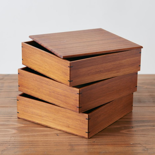 受注製作】3段重箱｜寄せ竹 拭き漆 ｜竹箱シリーズセット販売 弁当箱