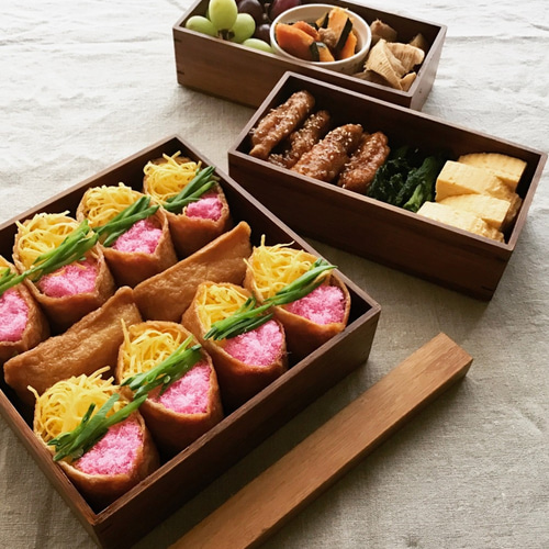 在庫限り廃番】2段重箱上段小分け｜寄せ竹 拭き漆 ｜竹箱シリーズ