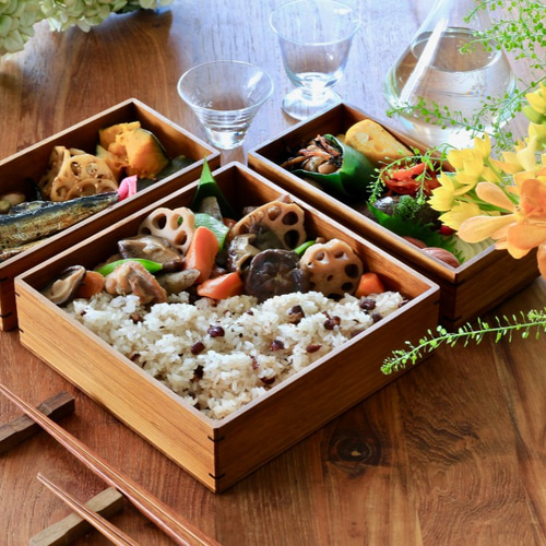 在庫限り廃番】2段重箱上段小分け｜寄せ竹 拭き漆 ｜竹箱シリーズ