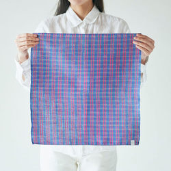 亞麻棉色織檢查手帕藍粉紅× 第2張的照片