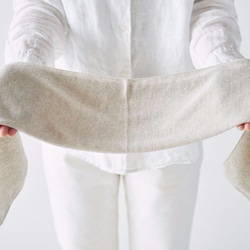 亞麻針織條紋面巾自然 x 白色 第2張的照片