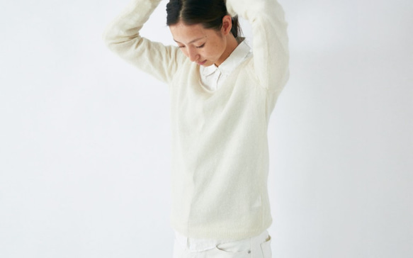 [免費送貨]恩里卡馬海毛和絲綢針織/天然（灰白色） 第2張的照片