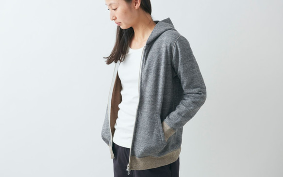 【再入荷】yohakuスウェットジップパーカー｜チャコール｜ユニセックス4サイズ 1枚目の画像