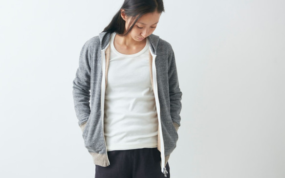 【再入荷】yohakuスウェットジップパーカー｜チャコール｜ユニセックス4サイズ 3枚目の画像