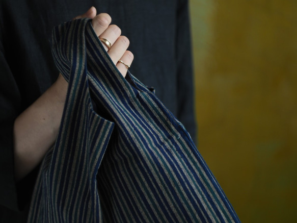 日本布料手提包|會津棉|桃藍色 第4張的照片