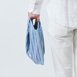 【再入荷】日本の布の手提げ｜久留米絣｜紫×緑 3枚目の画像