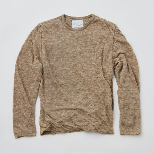 リネンニット mens/M 長袖プルオーバー（カーキ） ニット