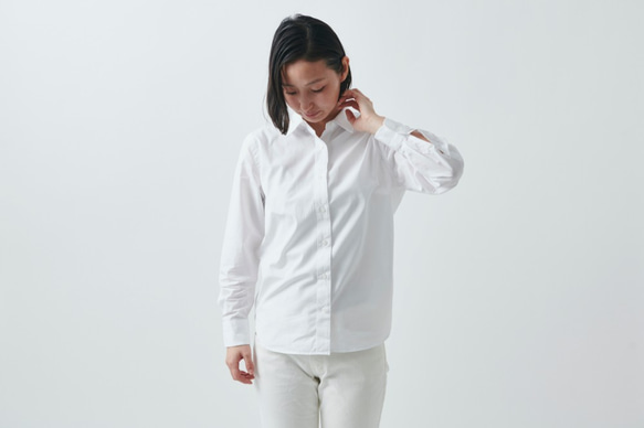 【SALE】HANDROOM WOMEN's スーピマコットンシャツ（ホワイト）XSサイズ 1枚目の画像