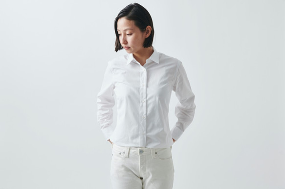 【SALE】HANDROOM WOMEN's スーピマコットンシャツ（ホワイト）XSサイズ 2枚目の画像