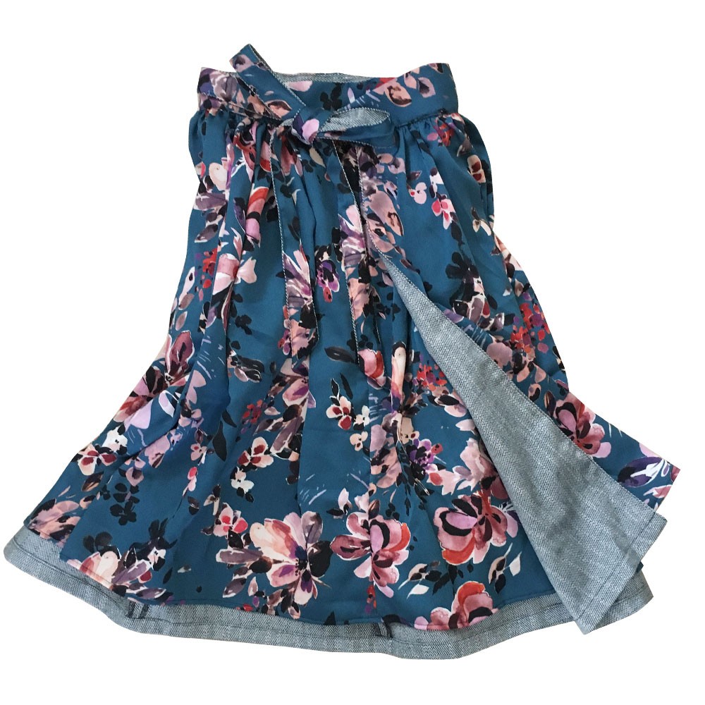 Reversible Skirt - Kurume Kasuri Straight Long - Fiori - Bianco