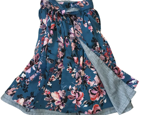 Reversible Skirt - Kurume Kasuri Straight Long - Fiori - Bianco