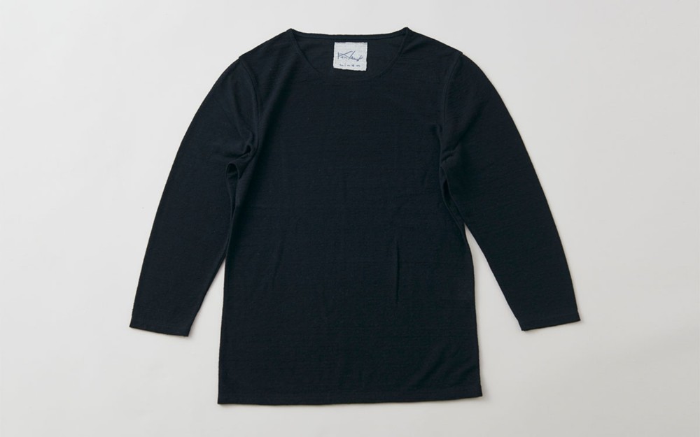 【再入荷】リネンコットンアンダーウェア　7分袖ブラック［レディース3サイズ］