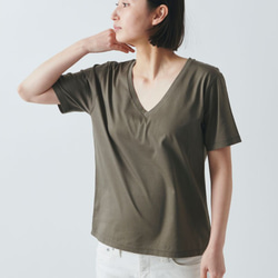 【SALE】HANDROOM WOMEN'S Vネックカットソー カーキ ［ladies S/M］ 1枚目の画像