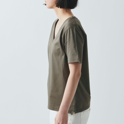 【SALE】HANDROOM WOMEN'S Vネックカットソー カーキ ［ladies S/M］ 2枚目の画像