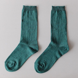 亞麻針織襪子（綠色）女士 第1張的照片