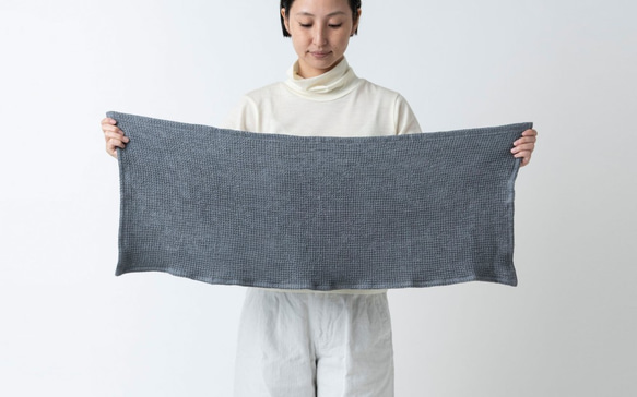 [補貨] 亞麻華夫格毛巾，藍灰色 第1張的照片