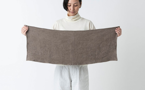 [補貨] 亞麻華夫格毛巾，藍灰色 第2張的照片