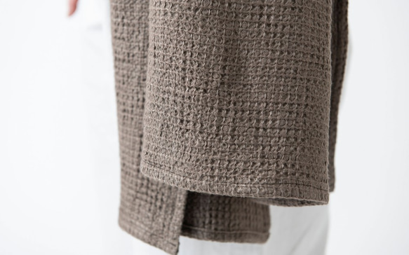 [補貨] 亞麻華夫格毛巾，藍灰色 第3張的照片