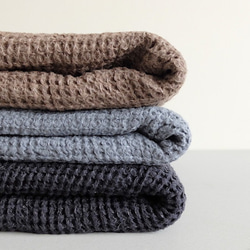 [補貨] 亞麻華夫格毛巾，藍灰色 第10張的照片