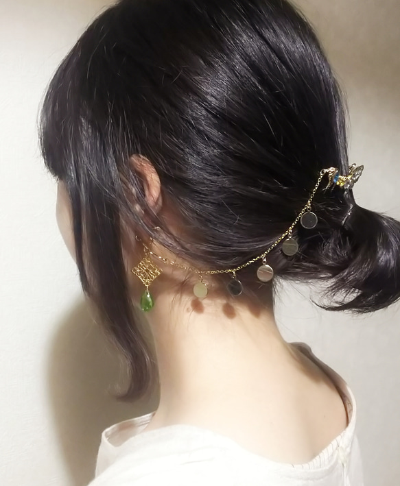 No.2  緑の耳飾り&髪飾り 2枚目の画像
