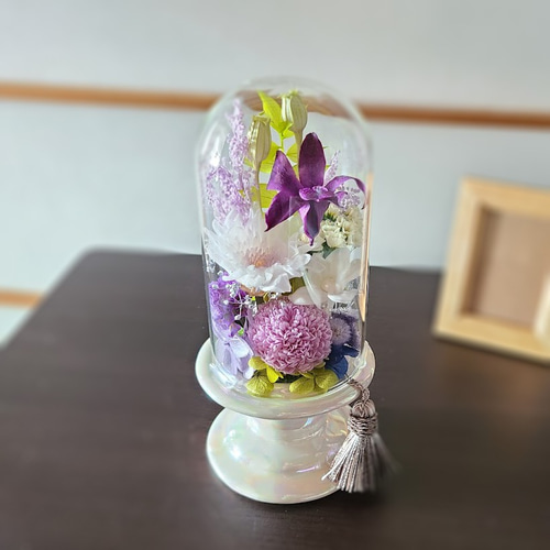 お供えガラスドーム おしゃれなモダン仏花 スリムタイプ プリザーブド