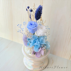 優しく清楚なブルー系ガラスドーム お供え・お悔みプリザーブドフラワー 7枚目の画像