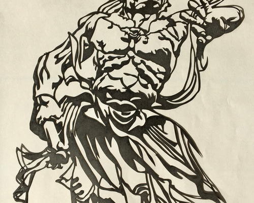 再販】☆金剛力士（仁王）像 吽形像☆ ハンドメイド切り絵 切り