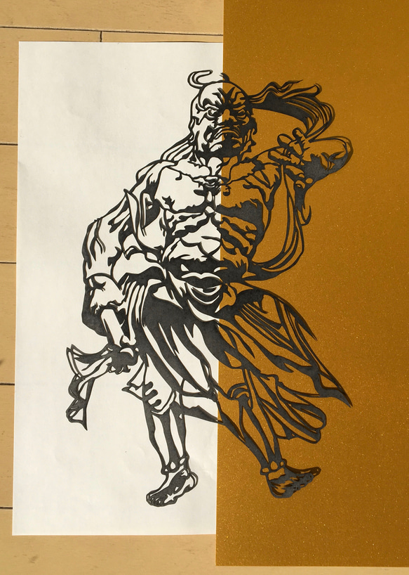 【再販】☆金剛力士（仁王）像　吽形像☆ ハンドメイド切り絵　 3枚目の画像