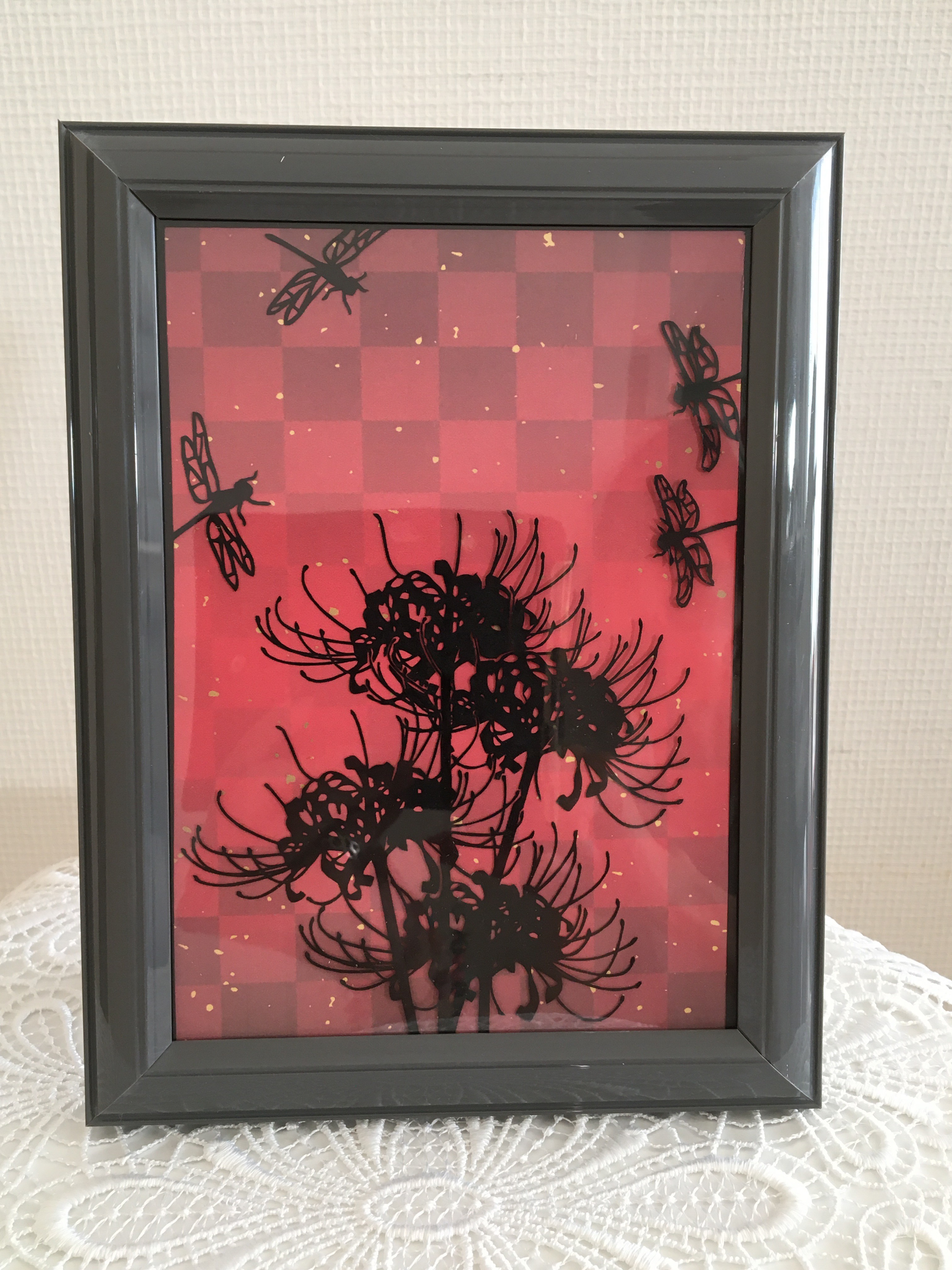 【曼珠沙華(彼岸花)」 岩絵の具 額入り】東山魁夷の流派 曼珠沙華(彼岸花)」 岩絵の具 額入り】東山魁夷の流派