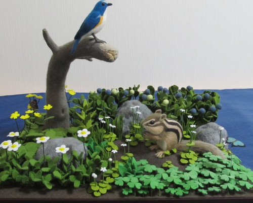 羊毛フェルトジオラマ 高山の自然 「ハンドメイドフェス大阪 準