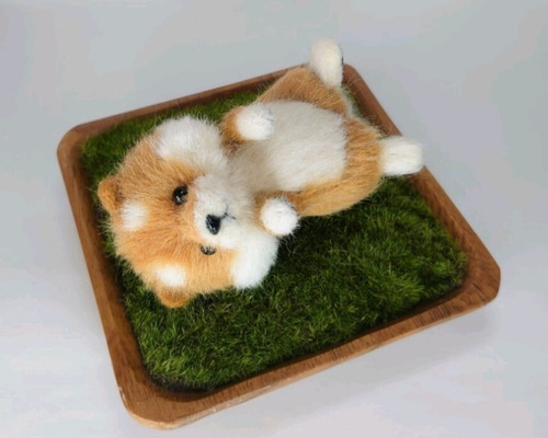 芝生でくつろぎ柴犬 ～Wool Farm～ 羊毛フェルト 羊毛フェルト ueue