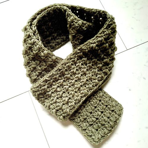マフラー 模様編み オリーブグリーン 編み 手編み 編み物 マフラー