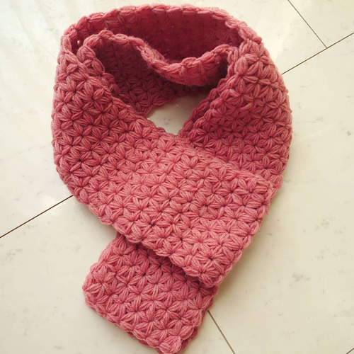 手編みマフラー リフ編み ピンク マフラー シュエット 通販｜Creema  