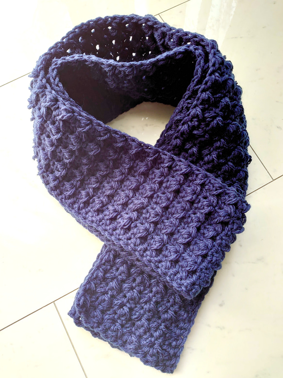 手編みマフラー ポコポコ 模様編み ネイビー マフラー シュエット 通販