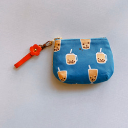 十公分拉鍊珍珠奶茶零錢包(藍色） 第2張的照片