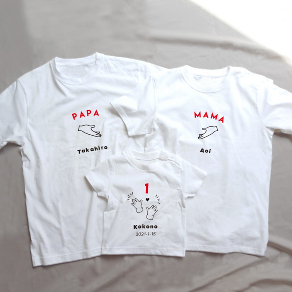 誕生日にも変更可能! 名前入りファミリーTシャツセット PAPA,MAMA,KIDDIE 親子/家族の記念撮影に 4枚目の画像