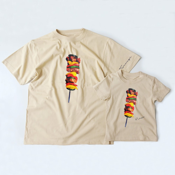 Foods on stick/リアルBBQ串Tシャツ ホワイト 名入れOK 大人・キッズ・ロンパース 7枚目の画像