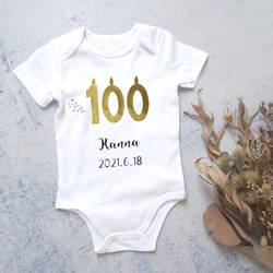 長袖可用 *100 天慶祝/第一餐♡嬰兒內衣連衣雙金/100 天帶名字嬰兒禮物 第3張的照片