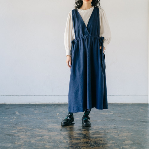 リネンサイドリボンワンピース ネイビー ALCEDO ポケット付き