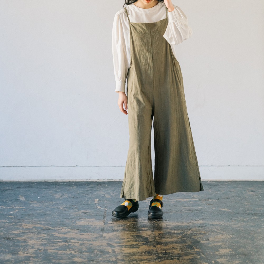 オーバーオール コットン カーキ ゆったり 肩紐調節可  113002 ALCEDO