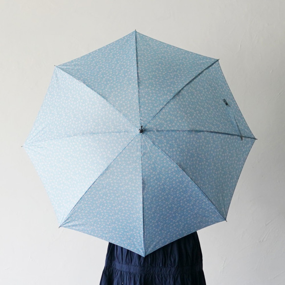 竹傘吹花天長傘晴雨兩用 ALCEDO 161018 陽傘小花圖案淺藍色 第10張的照片